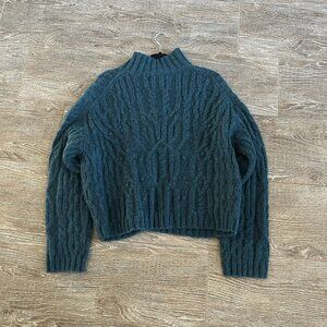 VINCE Cable Knit Turtleneck Sweater Alpaca Dark Malachite Teal XL